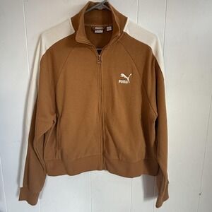 Puma T7 Track '68 Jacket Mens Large Brown White Full Zip Fleece Top 531852-74